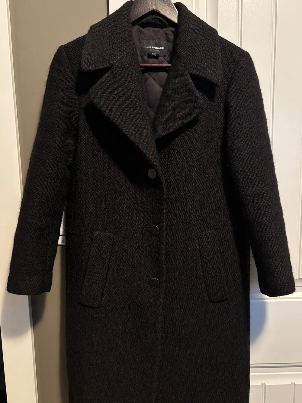 Club Monaco Black Tweed Wool Coat